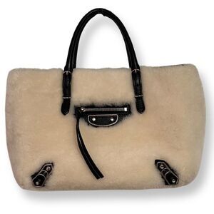RARE Balenciaga Cream Mouton Shearling Papier Tote